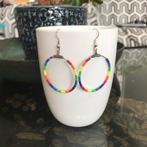 3/$25 Rainbow Bead Hoop Earrings, handmade, 925 hypo allergenic, NWT
